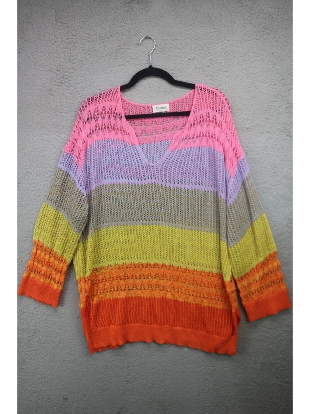 Adora Colorblock Pastels Open Knit Oversized Tunic-Medium-Beachy-Coastal-BOHO
